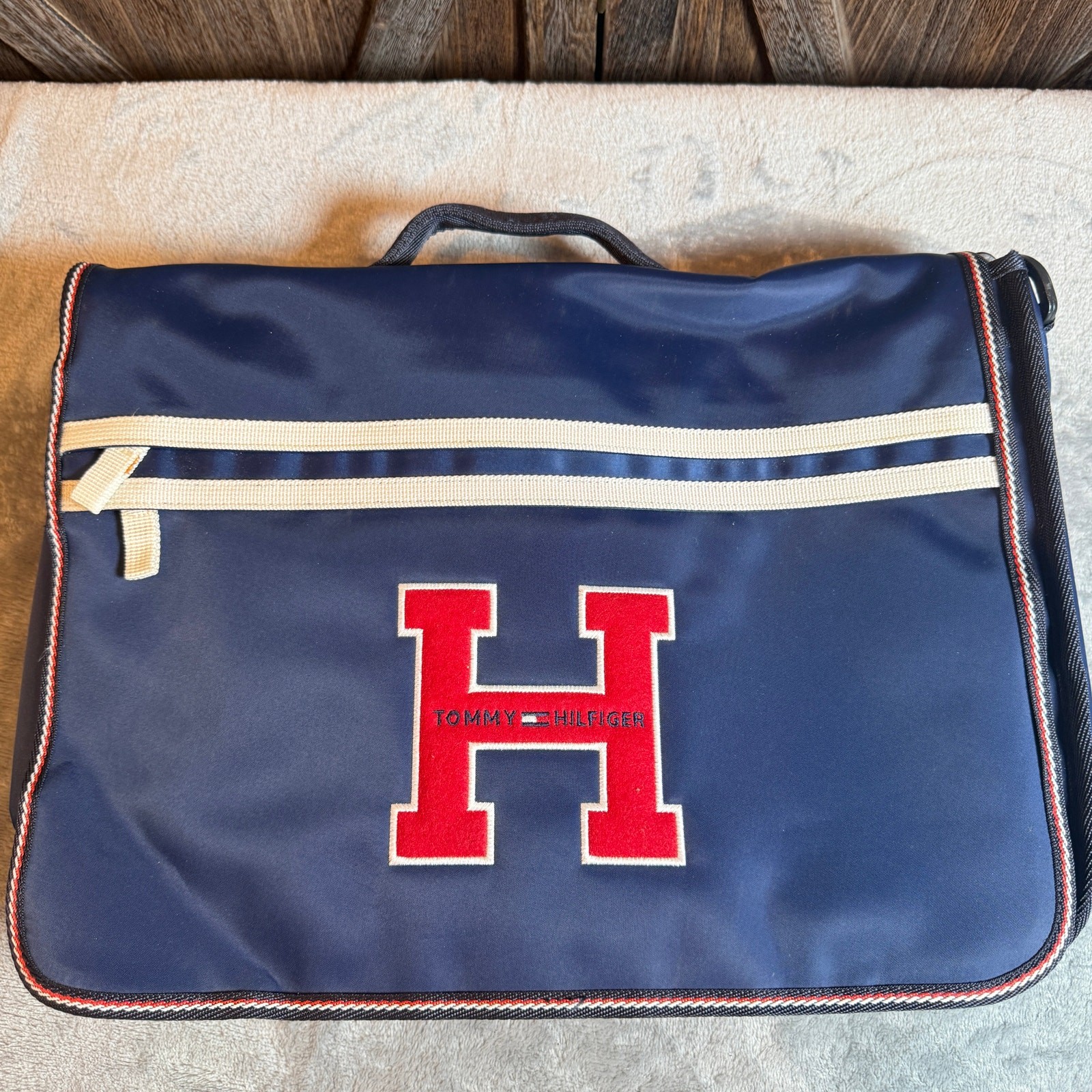 Vintage Tommy Hilfiger Messenger Bag Navy Red White Laptop Briefcase NWT