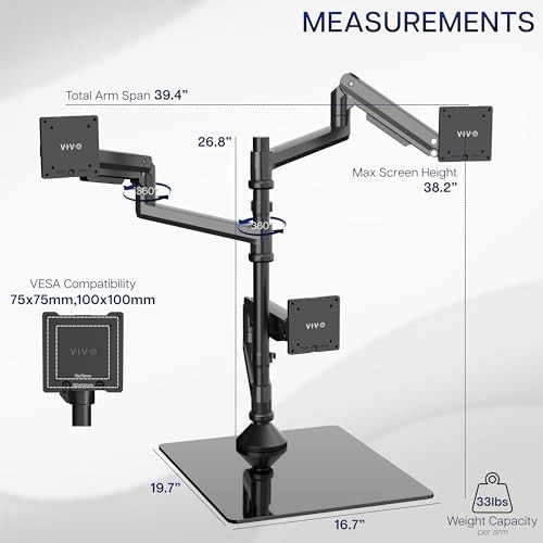 Pneumatic Arm Triple Ultrawide Monitor Desk Stand for Up to 49 inch Screens VIVO