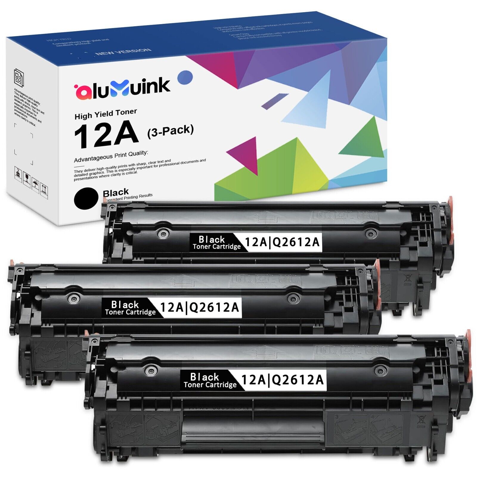 12A Black Toner Cartridge (3-pack) Replacement for HP 12A Toner 3050 3050z