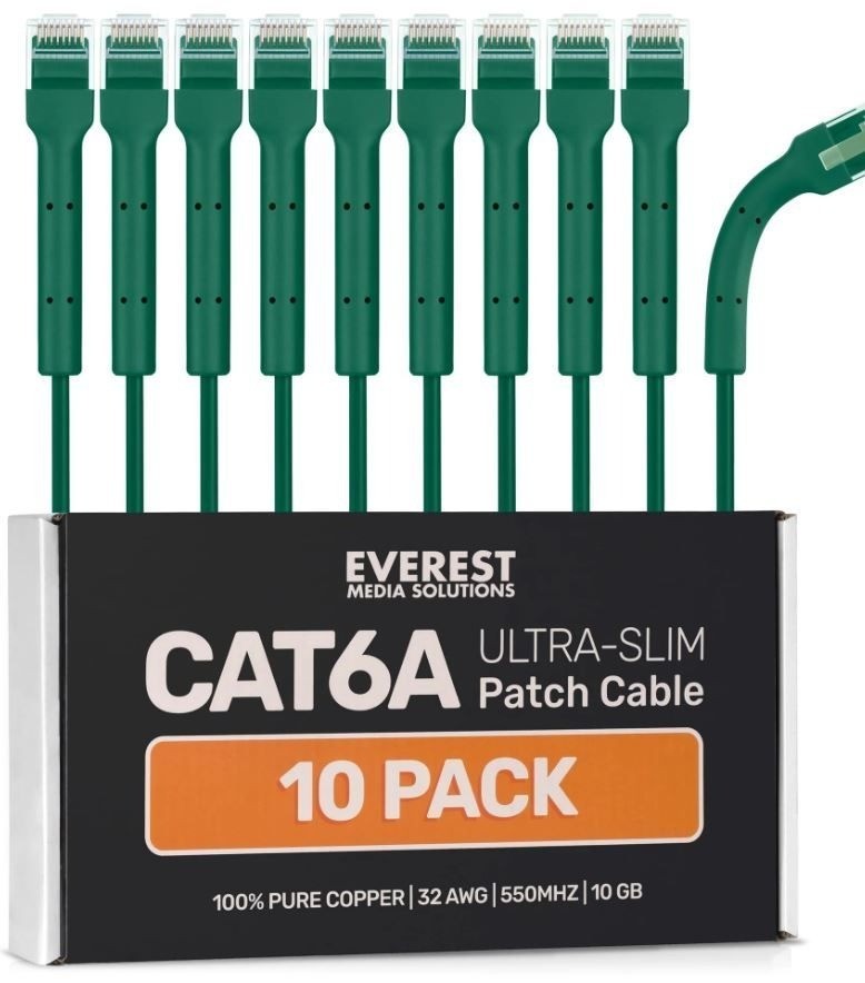 Everest Media Solutions CAT6A Ultra Slim Patch Cable 7ft 10 Pack 32AWG 10GB