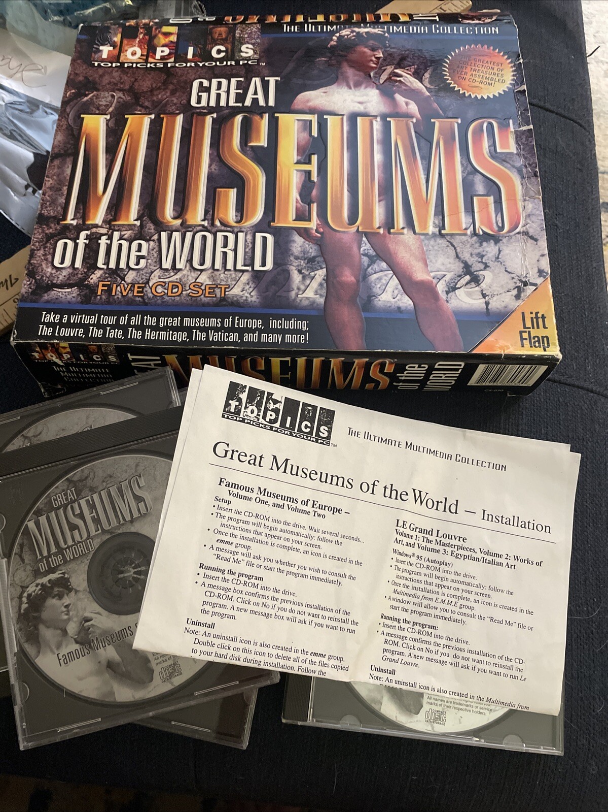 Great Museums Of The World, 1999 Big Box PC, CounterTop Software CD Win95 5 Disc