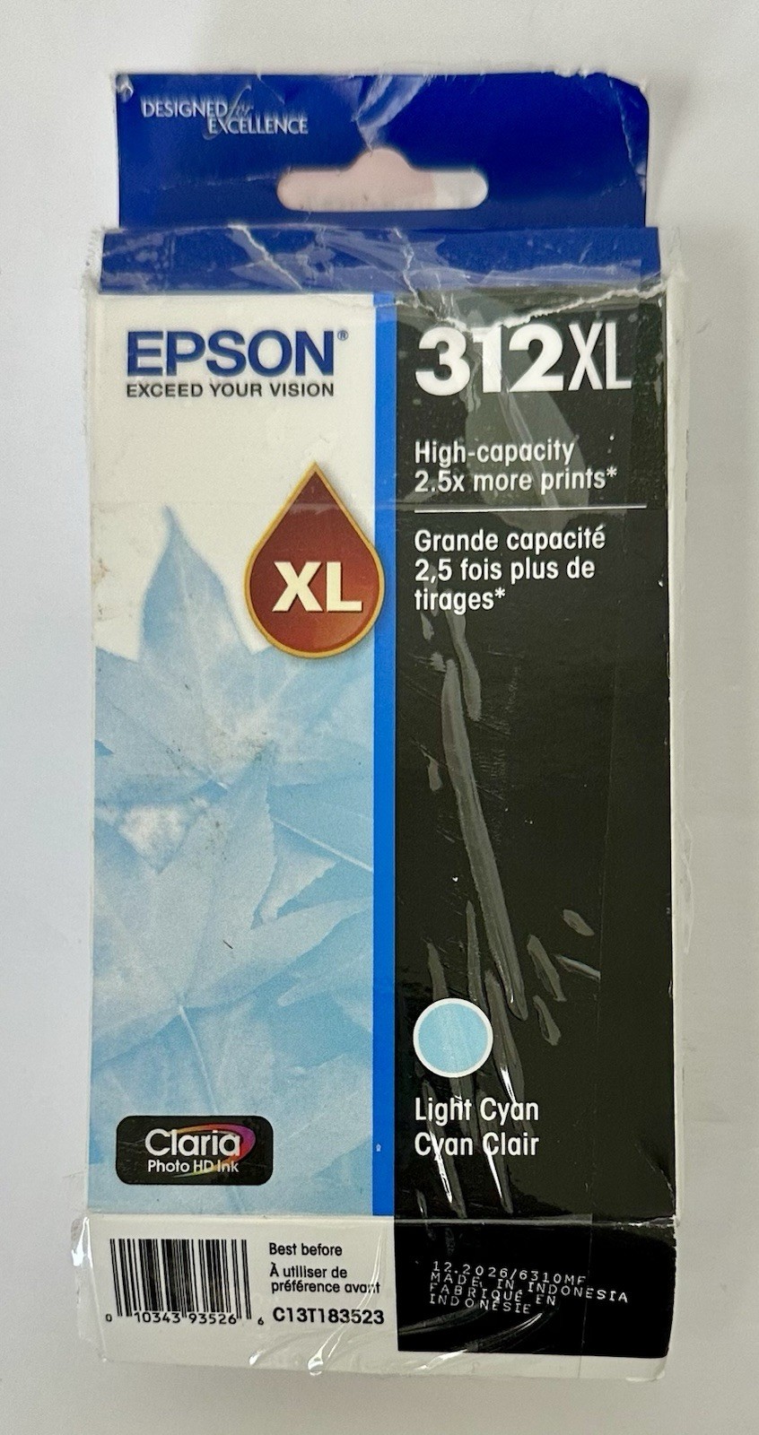 Genuine EPSON 312 XL Claria Photo HD Ink High Light Cyan Cartridge Exp 12/26