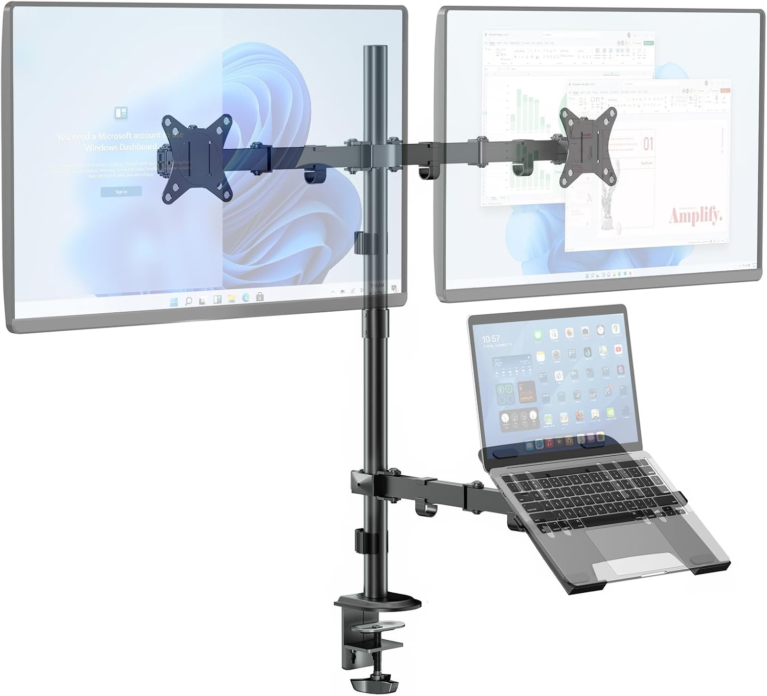 Dual Monitor Stand and Laptop Mount Fit Two 17 to 32 Inch Monitor