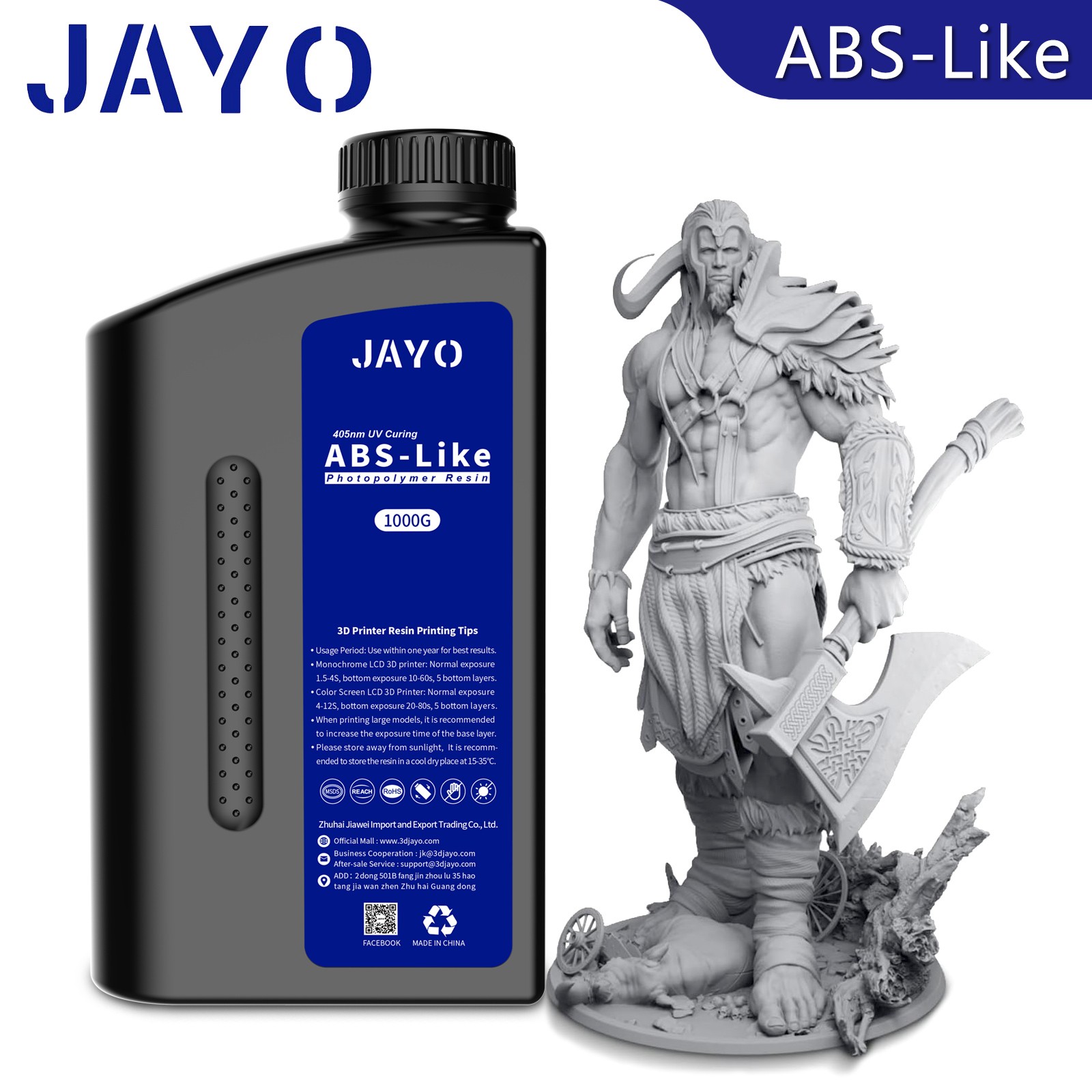 JAYO ABS-Like 1KG 405nm Photopolymer Resin Low Shrinkage LCD/DLP/SLA 3D Printer
