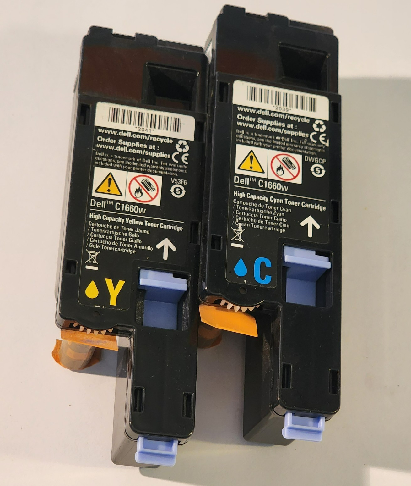 Dell DWGCP  V53FG Lot of 2 Hi Capacity Cyan Yellow Genuine New Sealed C1660W