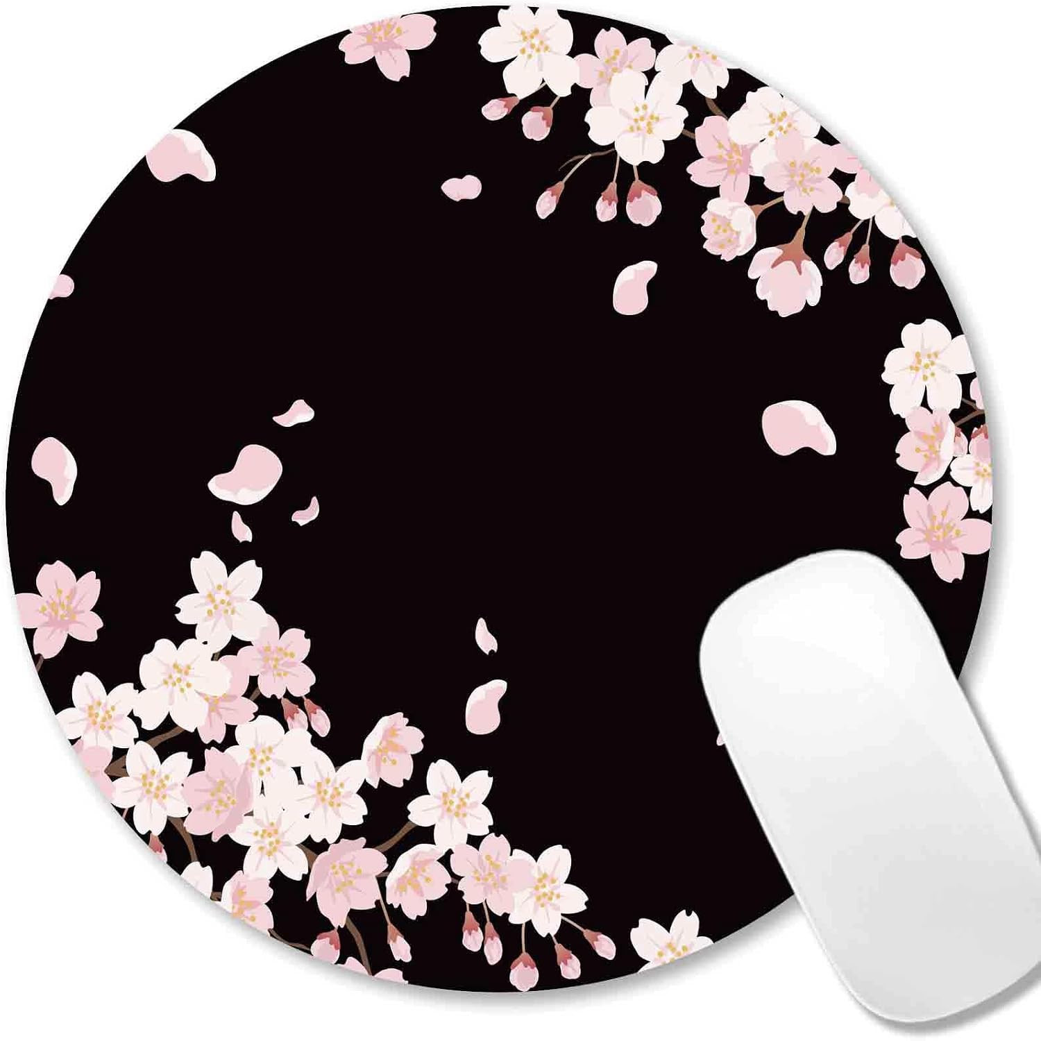 Cute Pink Flowers Mouse Pad, Floral Mouse Pads, Sakura Cherry Blossom on Black R