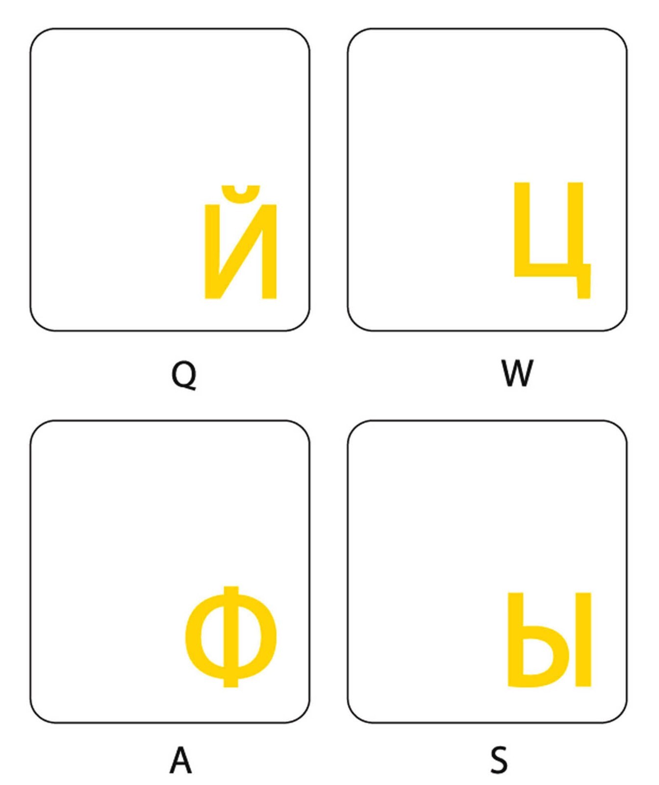 RUSSIAN KEYBOARD STICKER TRANSPARENT YELLOW LETTERS LABEL