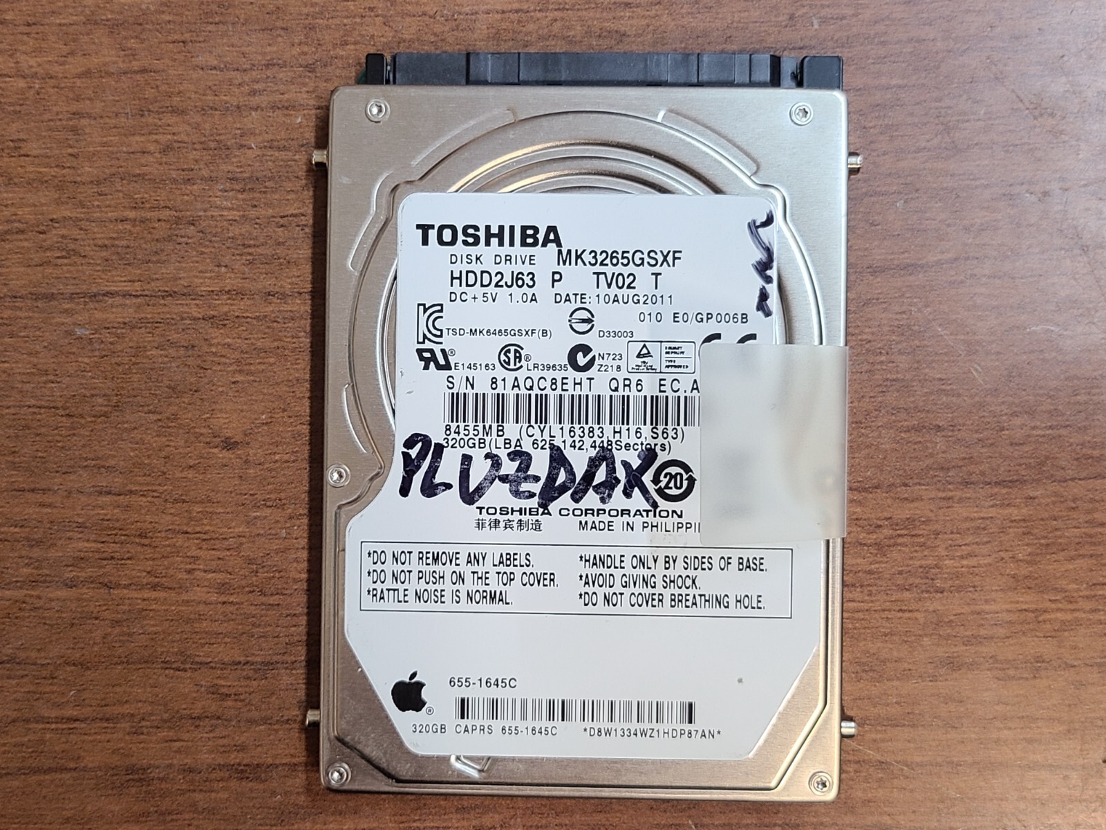 TOSHIBA APPLE MK3265GSXF 320GB 5400RPM HDD HARD DRIVE HDD2J63 GP006B 655-1645C
