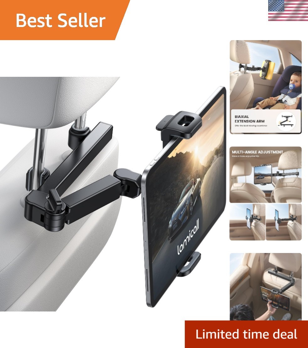 Car Headrest Tablet Holder, 3 in 1 Extension Adjustable Arm