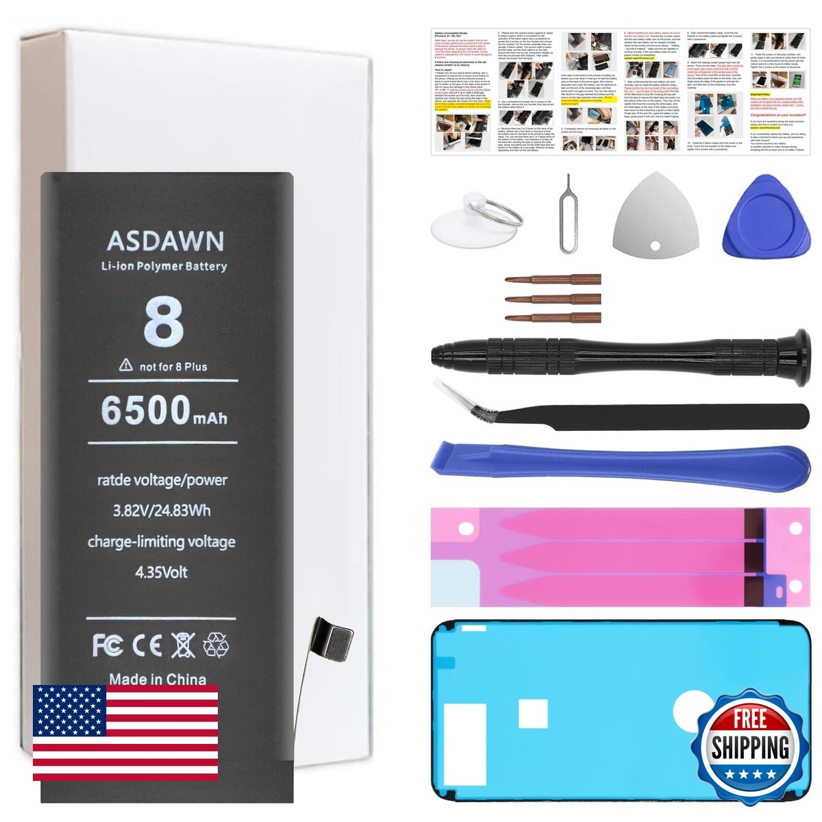 ASDAWN 6500mAh Battery for iPhone 8 (Not for 8 Plus)