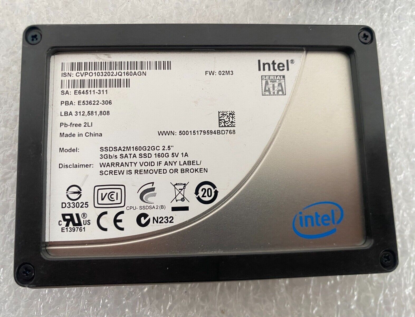 Intel X25-M 160GB SATA 3Gb/s SSDSA2M160G2GC 2.5