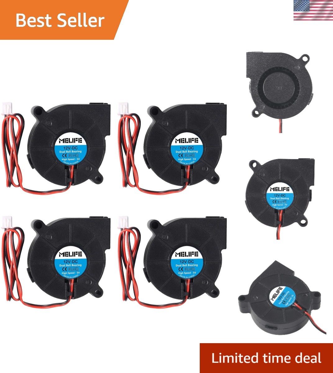 4 Pack Brushless Dual Ball Bearing Blower Fan, 12V 5015 Turbine Turbo 50x15mm...