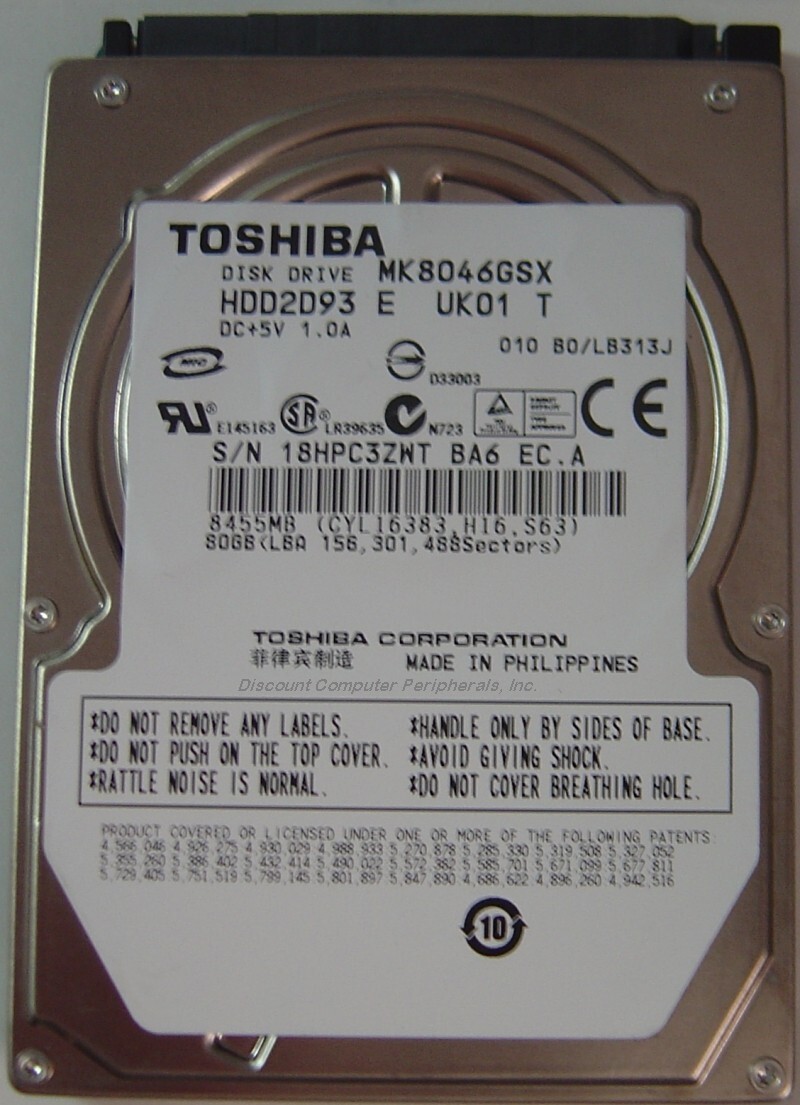 Toshiba 80GB SATA 2.5" MK8046GSX HDD2D93 9.5MM Hard Drive Tested Good