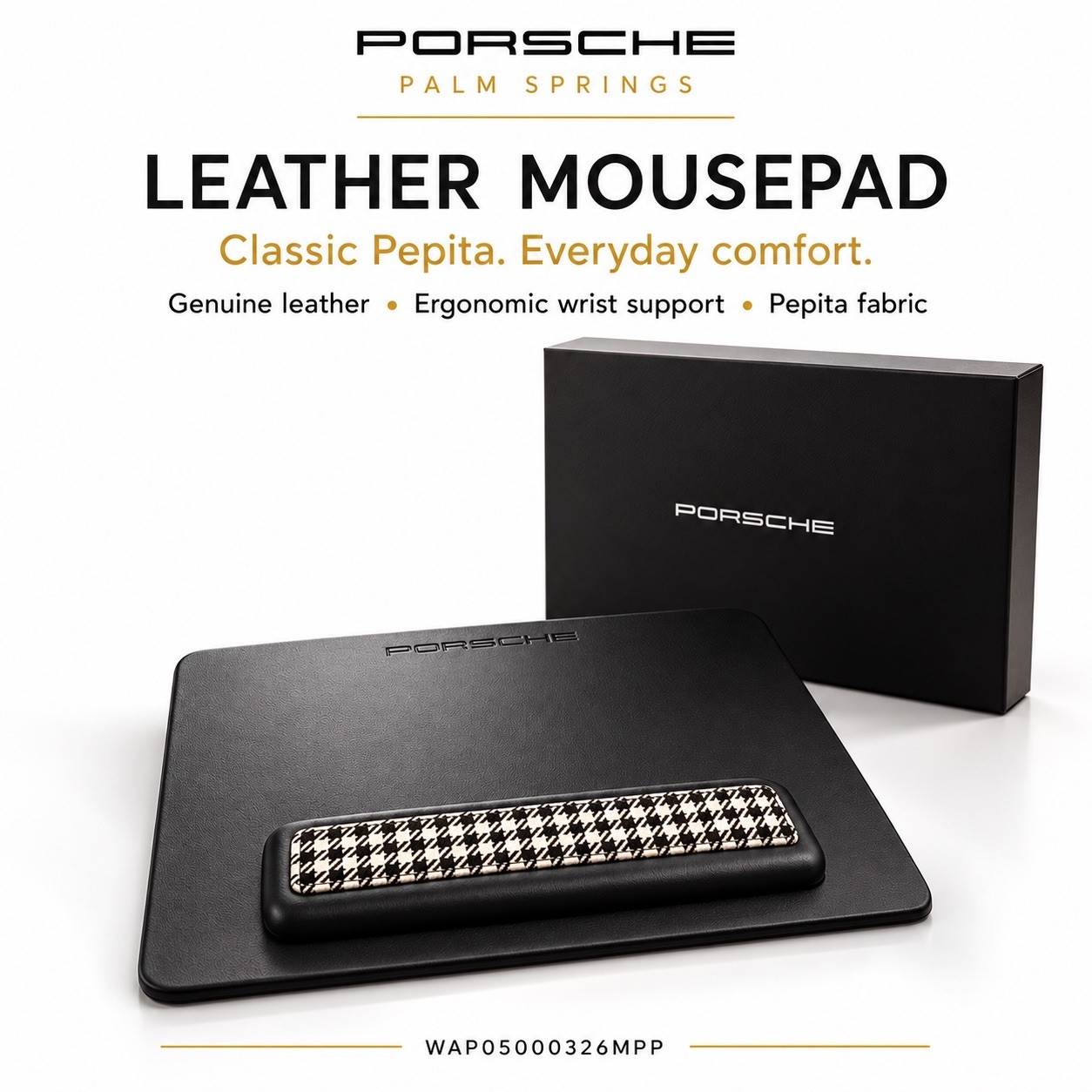 Genuine Porsche Leather Mouse Pad Pepita Ergonomic Wrist Rest WAP05000326MPP