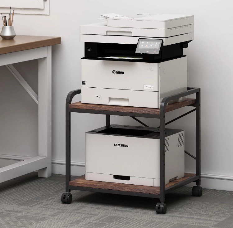 Under Desk Printer Stand, 20 Inches Deep Large Printer Table with Height Adju...