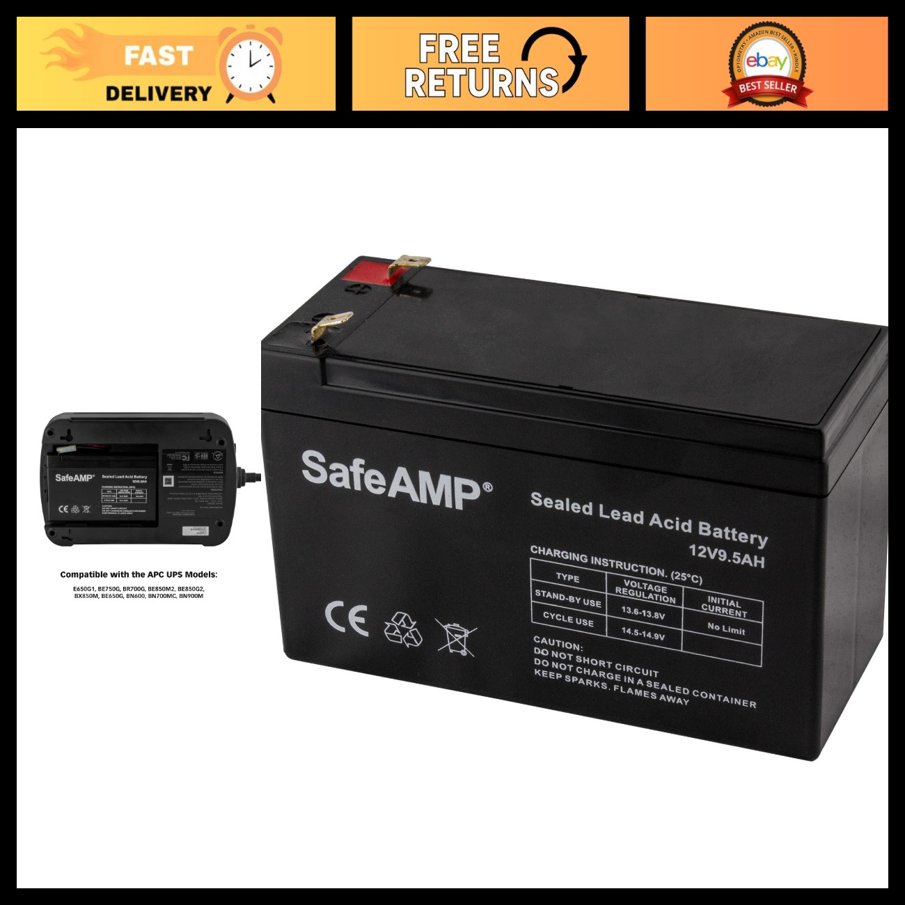 12V 9.5Ah UPS Battery Replacement for APC Models - Reliable Power Backup