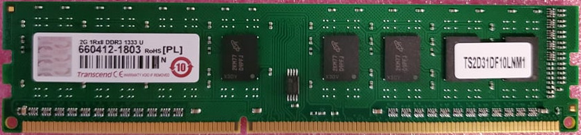 New Transcend DDR3 240-pin 2GB 1333MHz 1RX8 DIMM (256x8 Micron) Bulk/OEM package