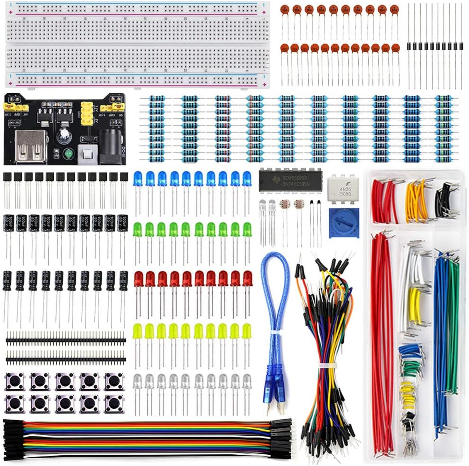Electronics Component Fun Kit with Power Supply Module Breadboard Jumper Wires