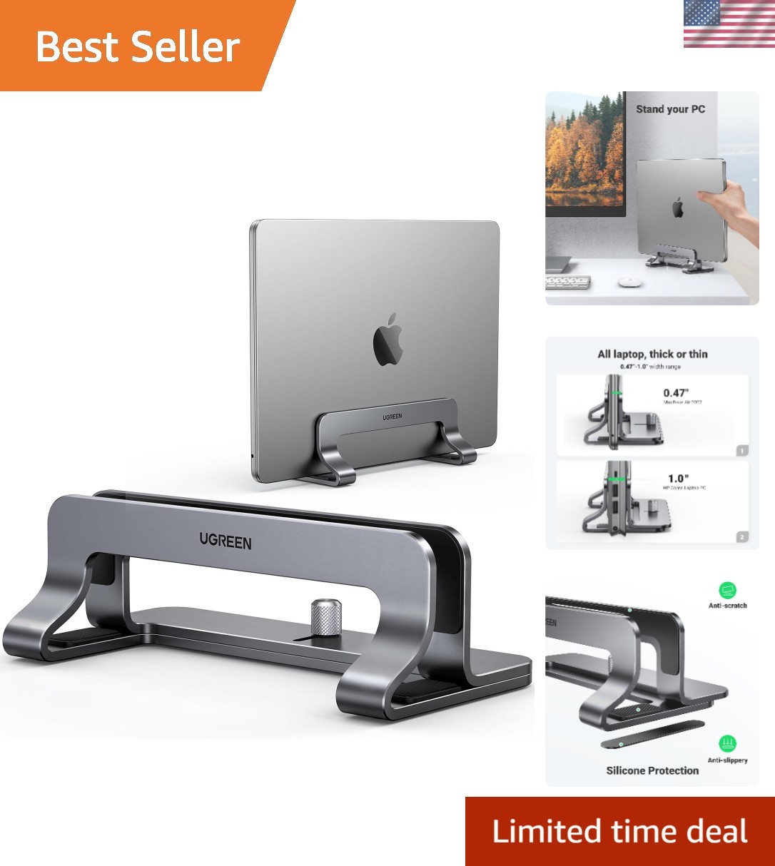 Elegant Aluminum Vertical Laptop Stand for Desk - Fits Laptops Up to 17.3 Inches