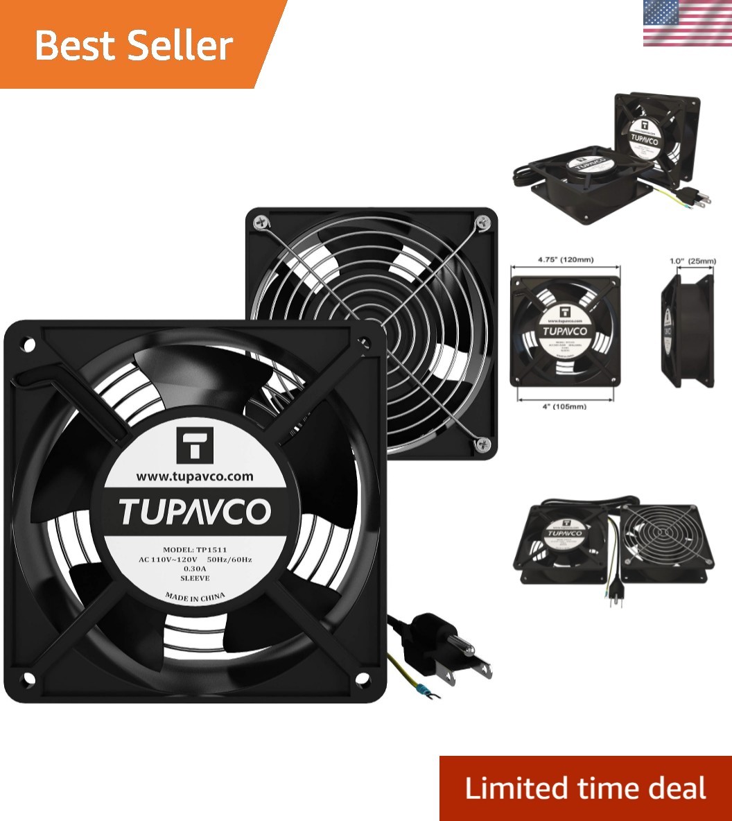 Network Cabinet Fan 2pc Kit Pair of 120mm 4in Fans 110V -