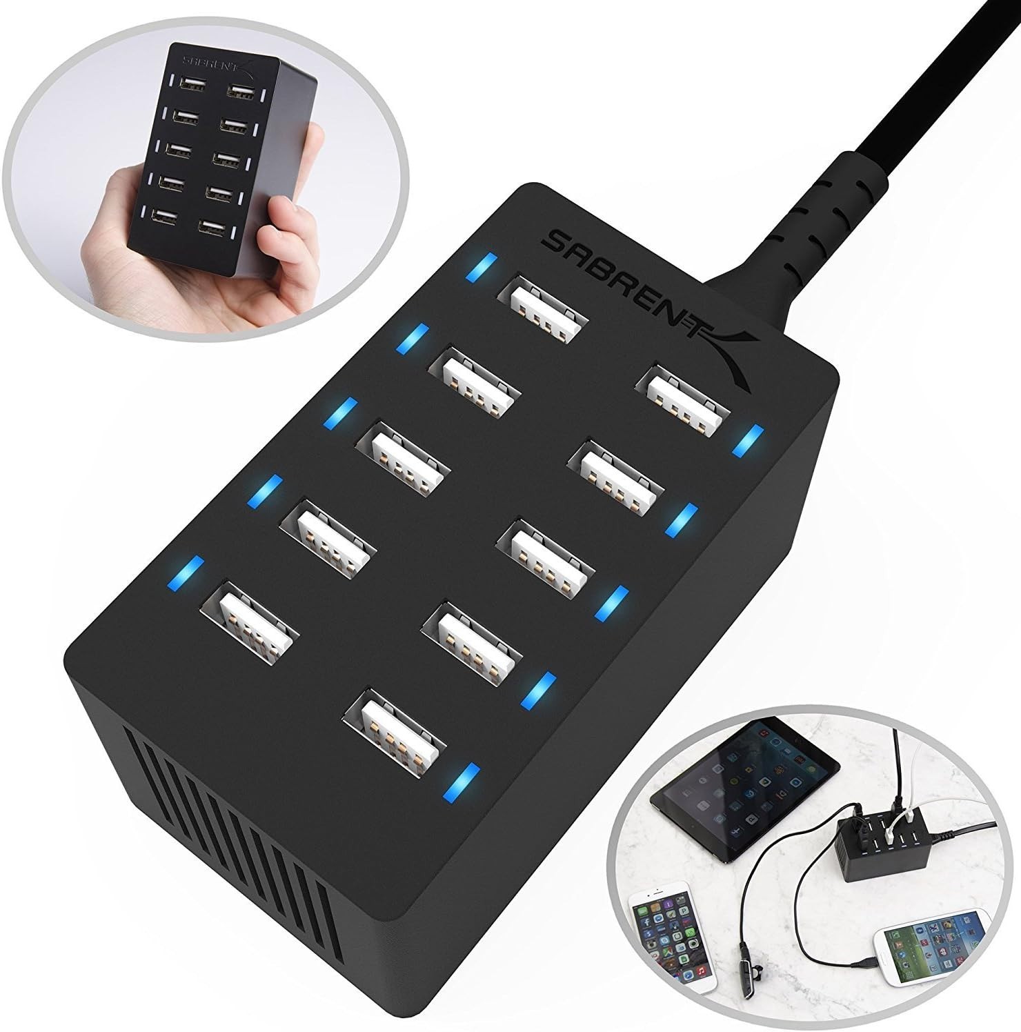 SABRENT Smart USB Ports 60 Watt 10-Port  Desktop USB Rapid Charger AX-TPCS