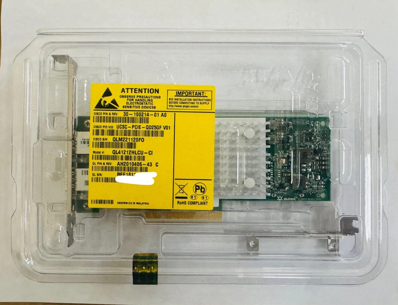 Cisco UCS UCSC-PCIE-QD25GF Qlogic QL41212H Dual Port 25Gb NIC