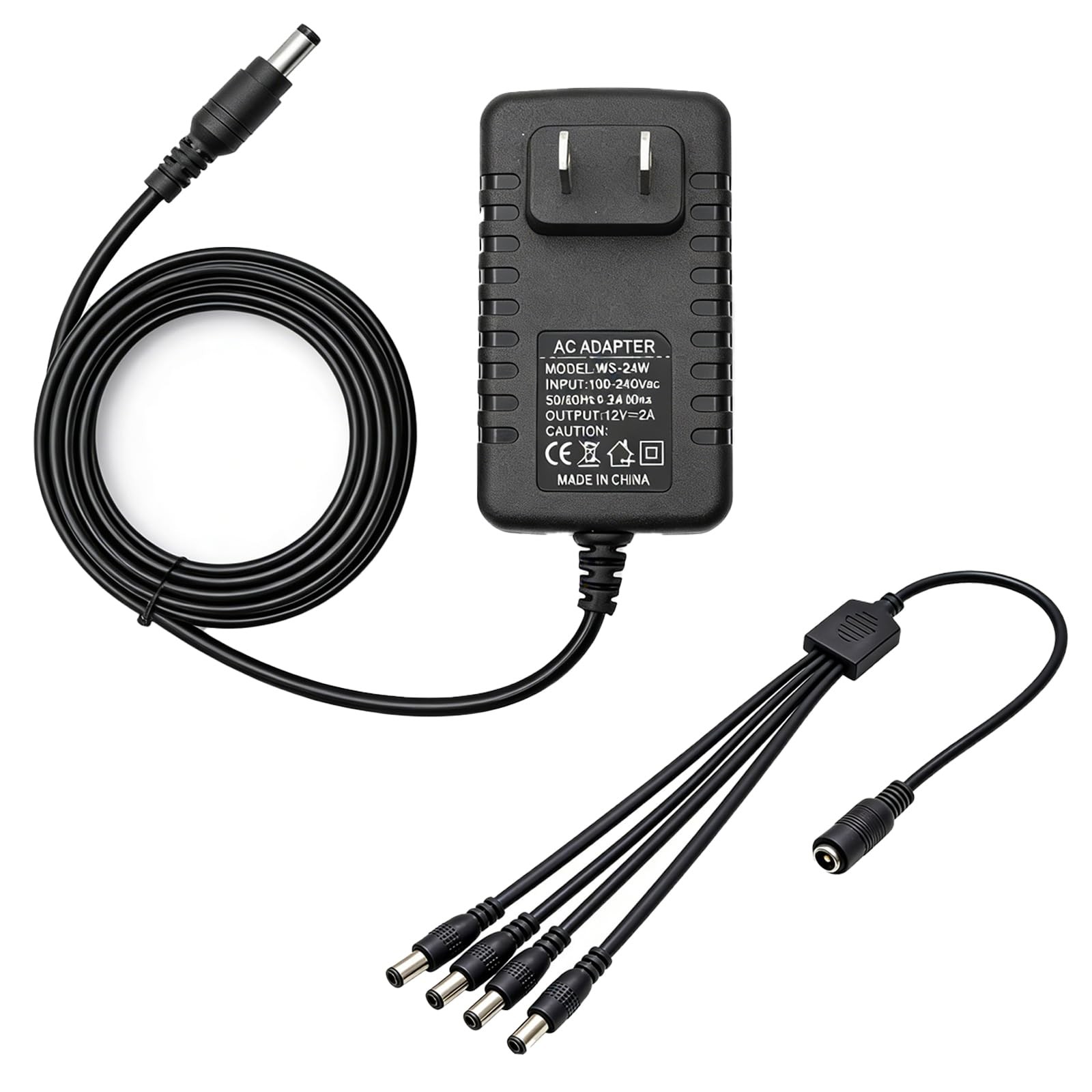 12V 2A 100V-240V AC to DC Power Adapter 5.5x2.1mm 4-Way Power Splitter Cable ...