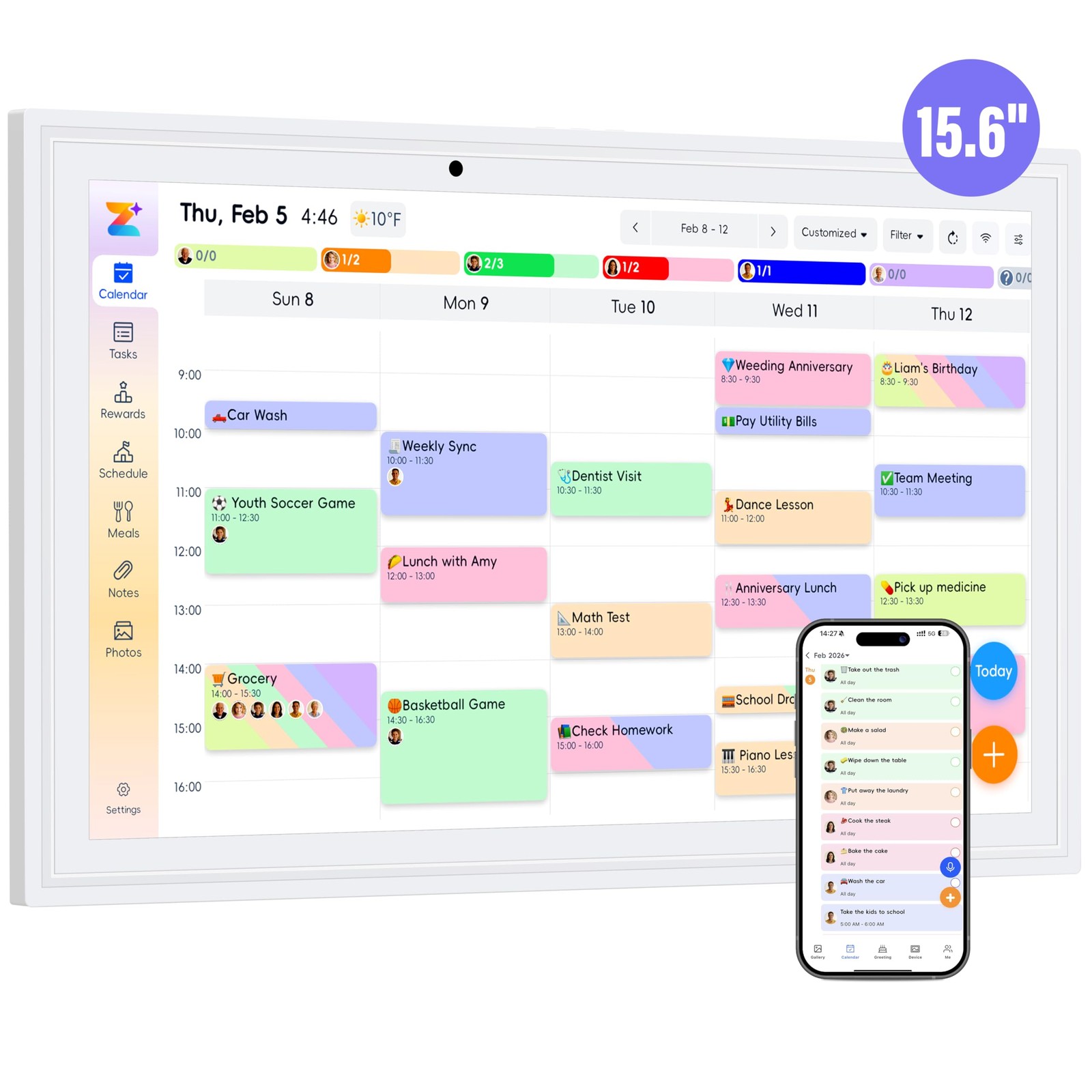 Digital Calendar 15.6 Inch Touchscreen Smart Interactive White OcePor Electronic