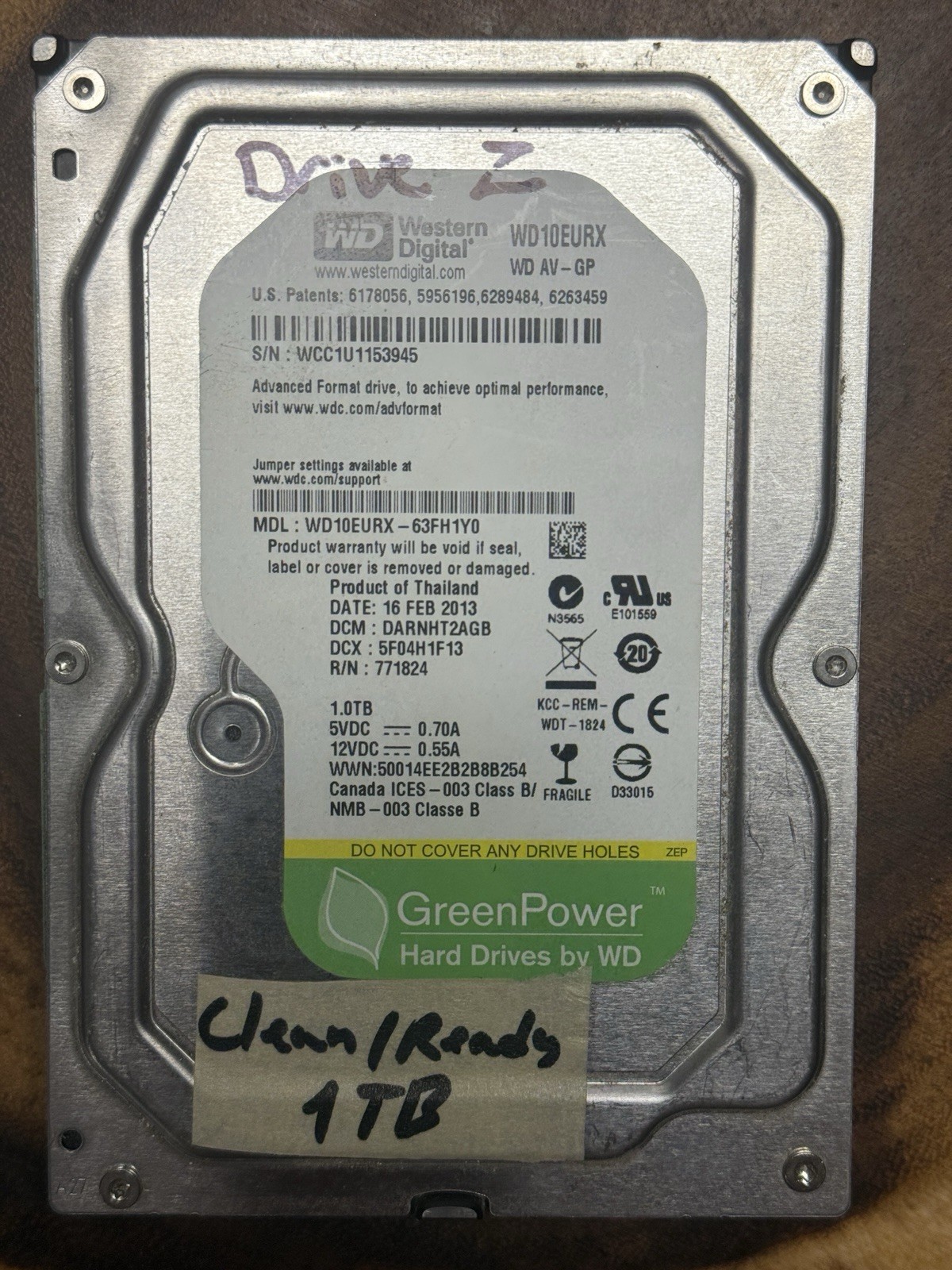 TESTED Western Digital AV-GP internal hard drive HDD 1TB (model WD10EURX) #6