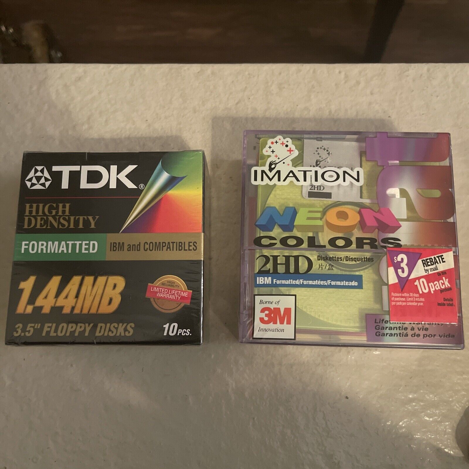 TDK AND IMATION FLOPPY DISKS ONE BOX NEON COLORS OTHER BOX HIGH DENSITY