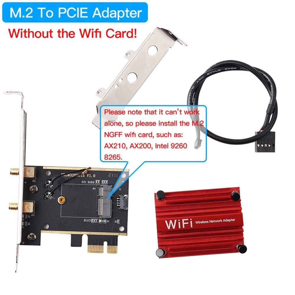 50pcs NGFF M.2 to PCIE Desktop Adapter for Intel AX210 MT7921 M.2 NGFF WiFi Card