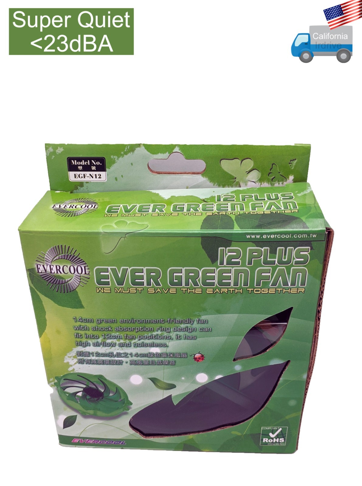 NEW Evercool Ever Green 140mm PC/CPU Case Cooling Fan Converts-to 120mm EGF-N12
