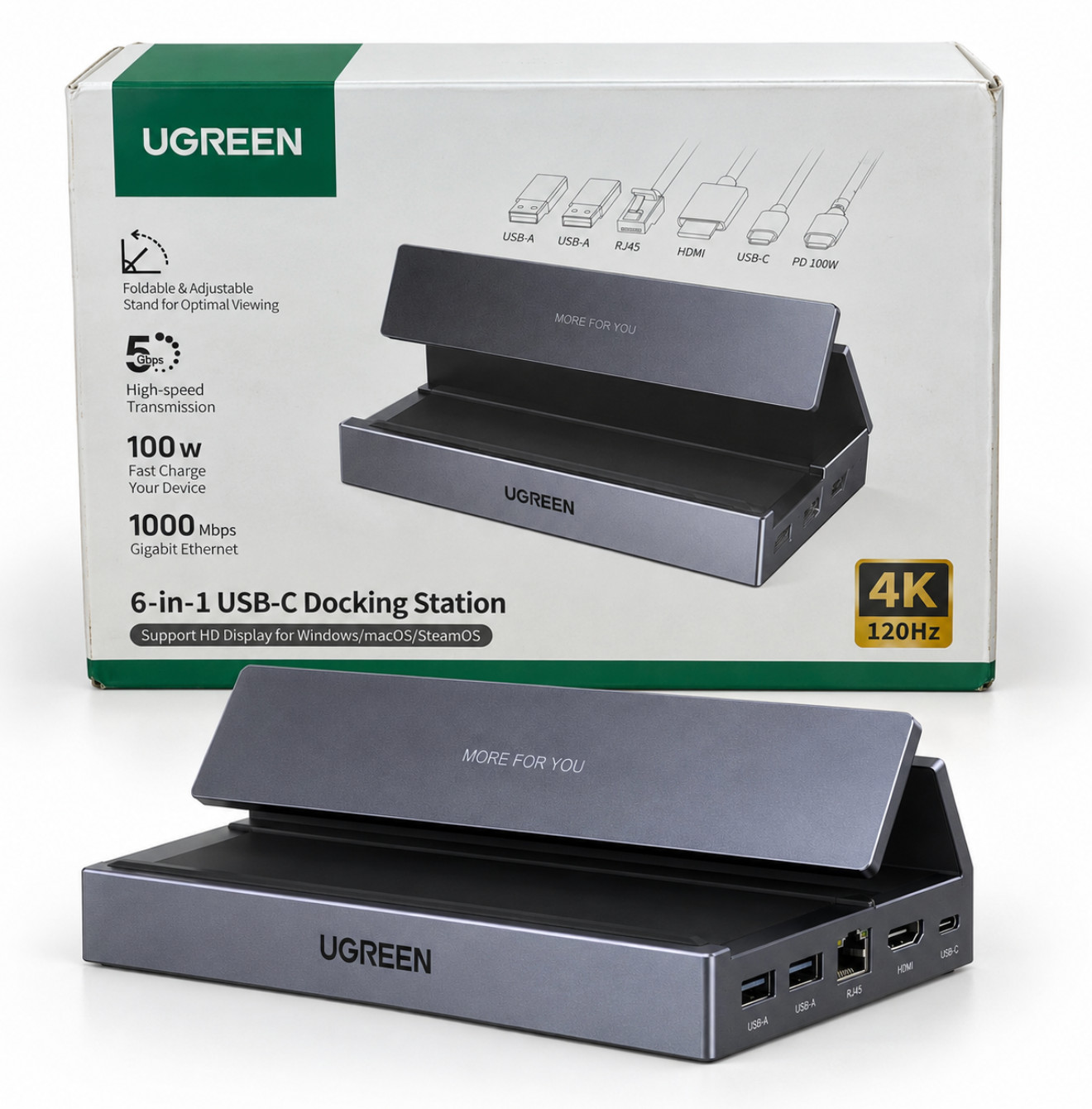 UGREEN 6-in-1 USB-C Docking Station 4K 120Hz 100W Gigabit Ethernet Open Box