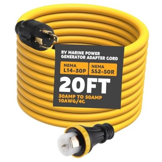 20FT NEMA L14-30P to SS2-50R RV Marine Power Generator Adapter Cord, 30A 20ft
