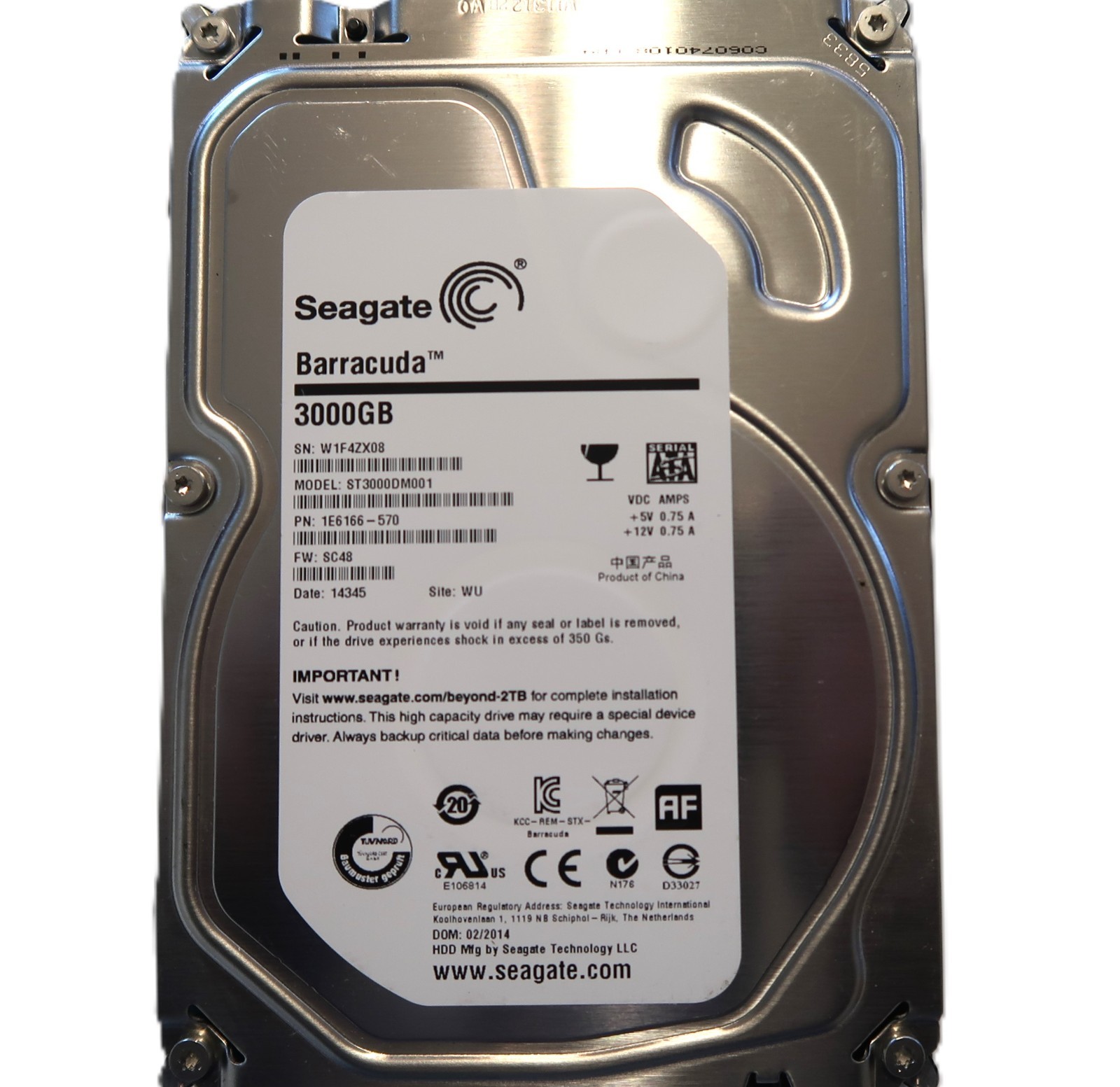 ST3000DM001 PN: 1E6166-570 FW: SC48 Site:WU China (W1F) 3000gb 3.5" Sata 02/2014