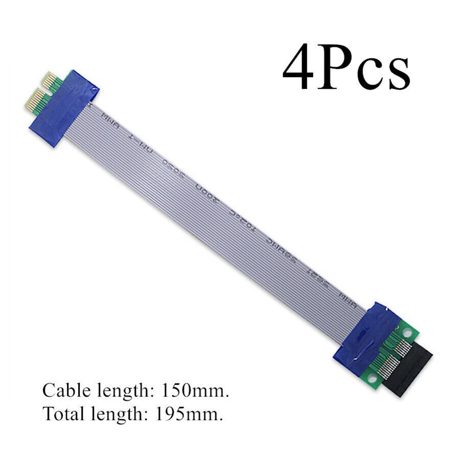 4Pcs PCIE PCI-E 1X Riser Card Flat Ribbon Cable Graphics Card Extension Cables