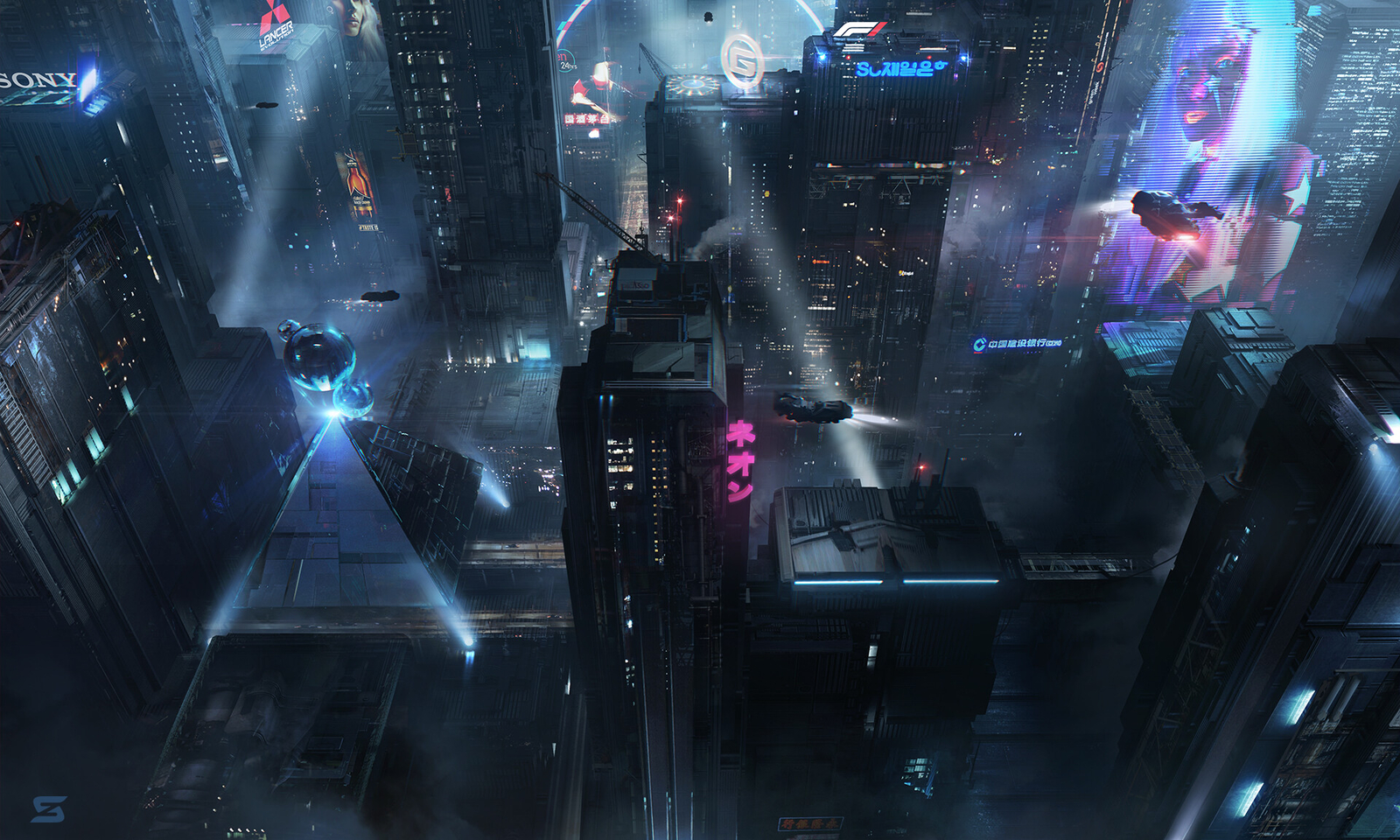 Landscape city futuristic architecture cyberpunk night Custom Gaming Mat Desk