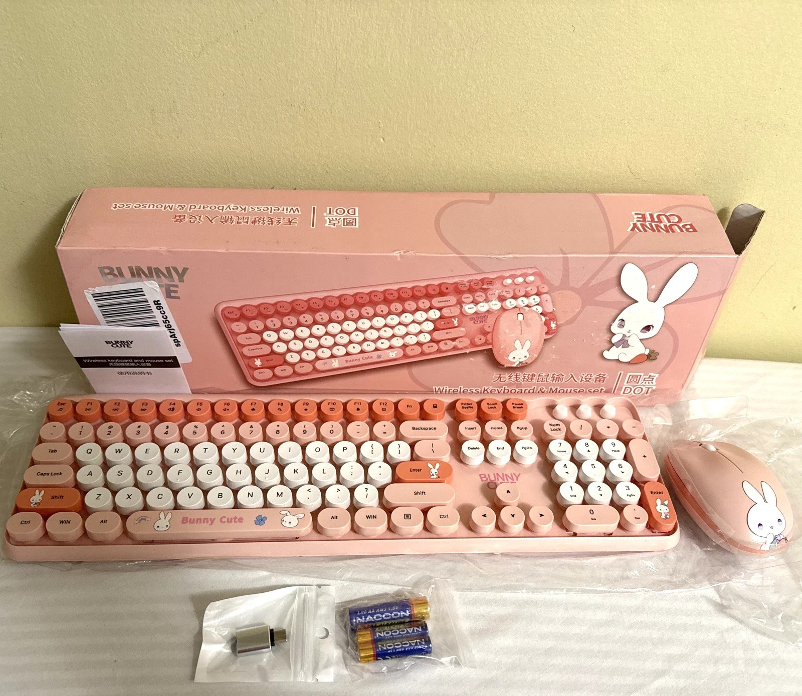 Cute PINK Bunny Cute Typewriter Wireless Full Size Keyboard and Mouse