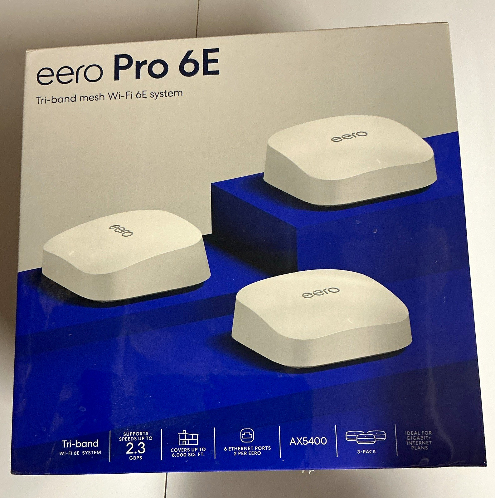 Sealed Box eero Pro 6E Tri-Band Mesh Wi‑Fi 6E AX5400 Router 3-Pack White S010311