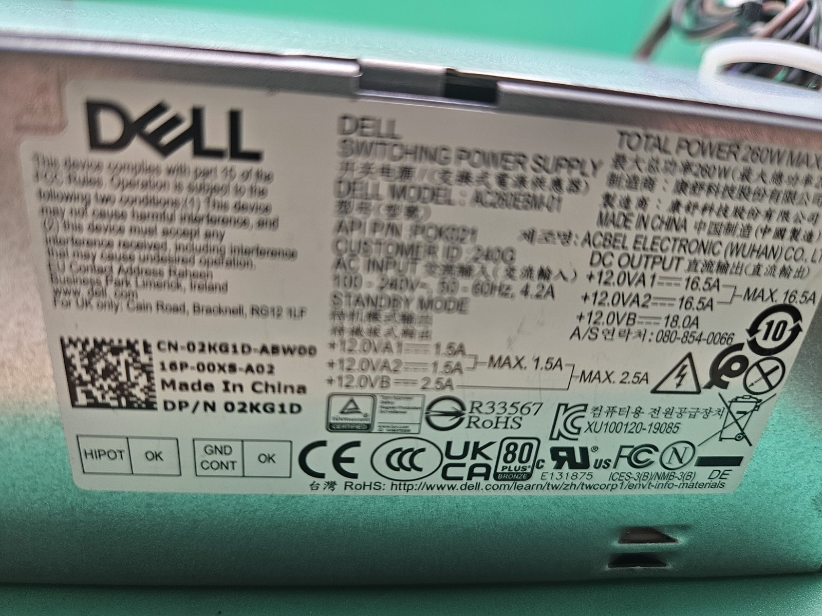 Upgraded 260W H260EBM-01 PSU Power Supply Compatible with Dell Optiplex