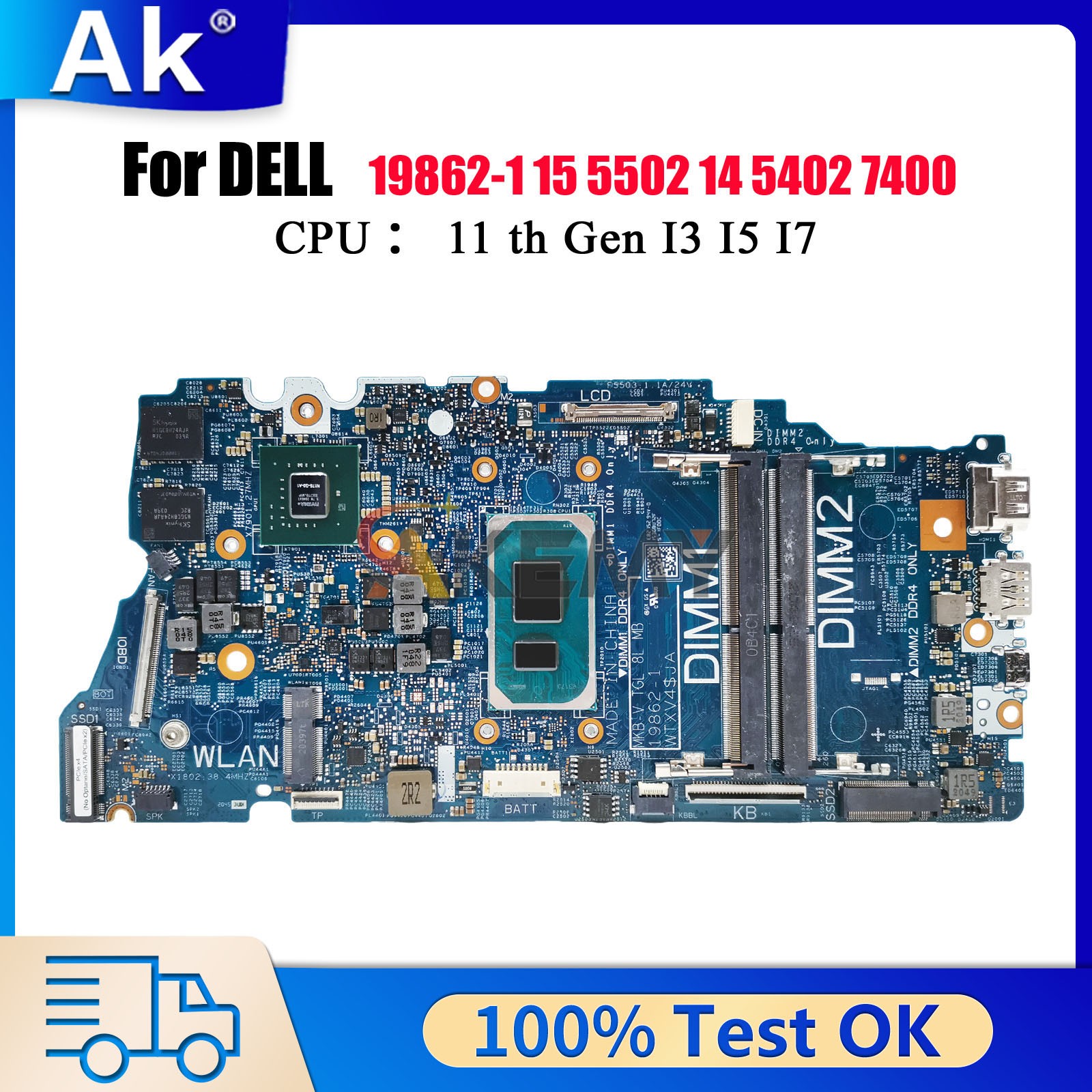 19862-1 Mainboard For Dell Vostro 5402 5502 i3 i5 i7 0G0XMN 04D2JV 0H2F8K 010GRP