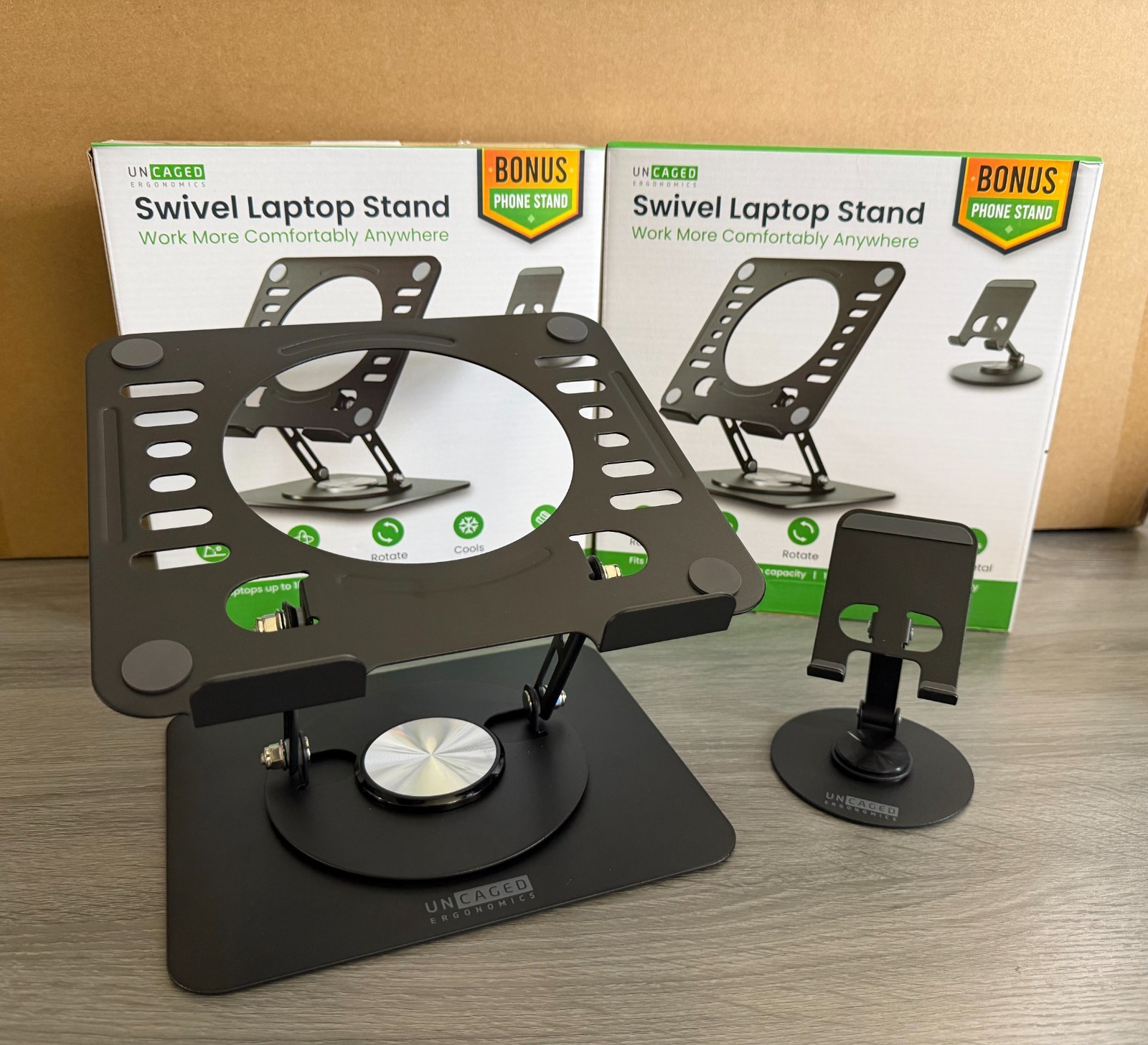 Black Swivel Laptop Stand & Phone Stand Kit - Black