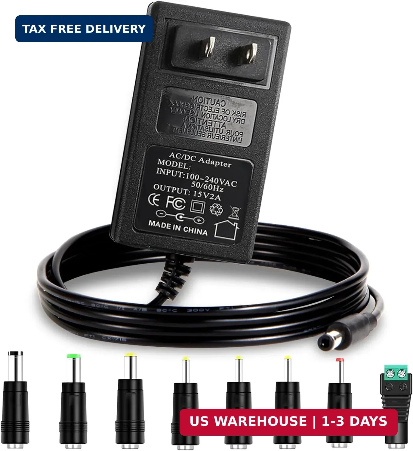 15V 2A DC Power Supply 30 Watt Power Adapter AC DC 15V Power Cord 15 Volts 2 Amp