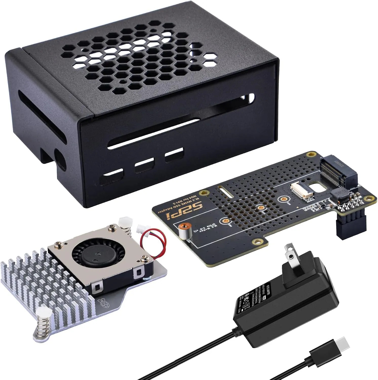 Metal Case For Raspberry Pi 5 With Active Cooler M.2 NVMe SSD Board 27W Power...