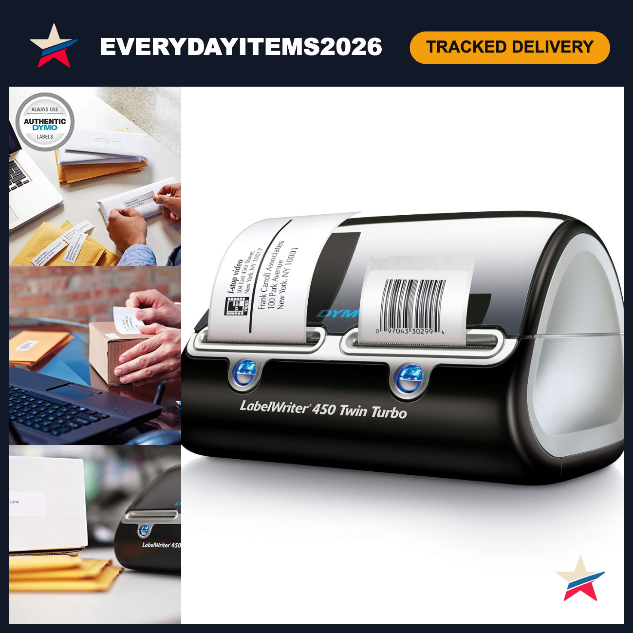 Label Printer Twin Turbo, Fast Direct Thermal Printing for Home & Office, Ideal