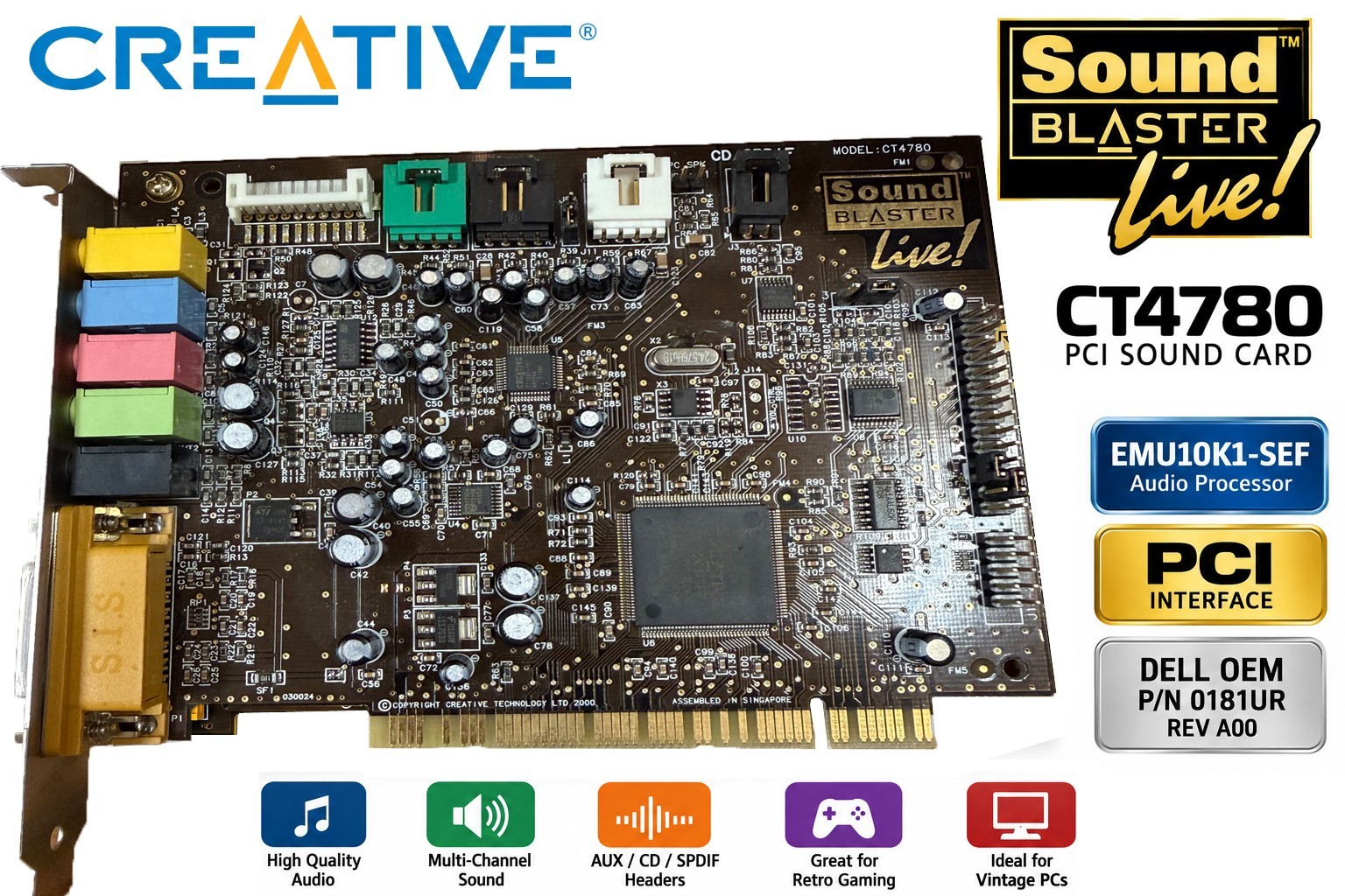 Creative Labs Sound Blaster Live CT4780 PCI 5.1 Audio Card Dell P/N 0181UR