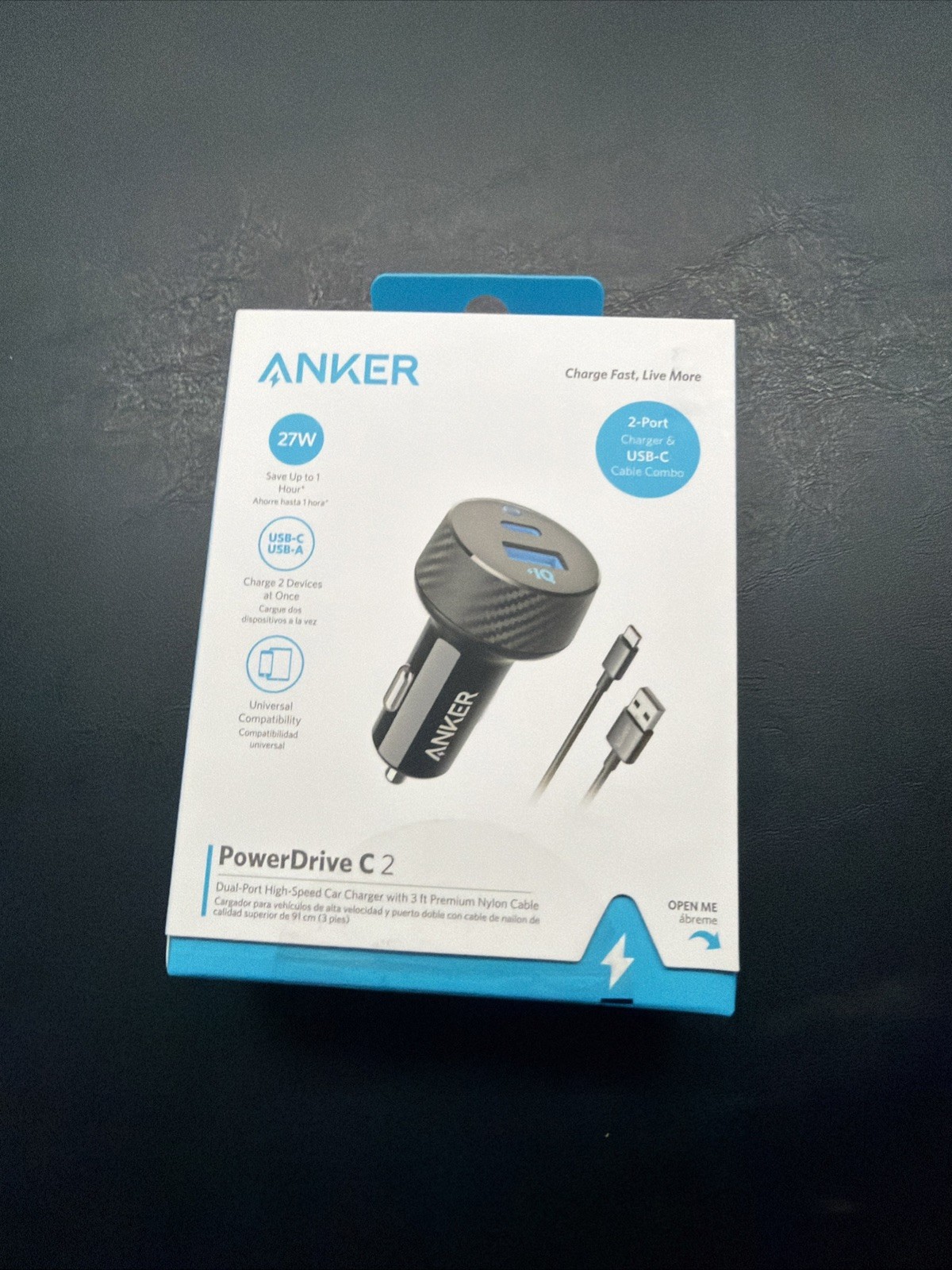 Anker PowerDrive C 2 Dual-Port High Speed Car Charger+USB-C 3ft Cable Combo F/S