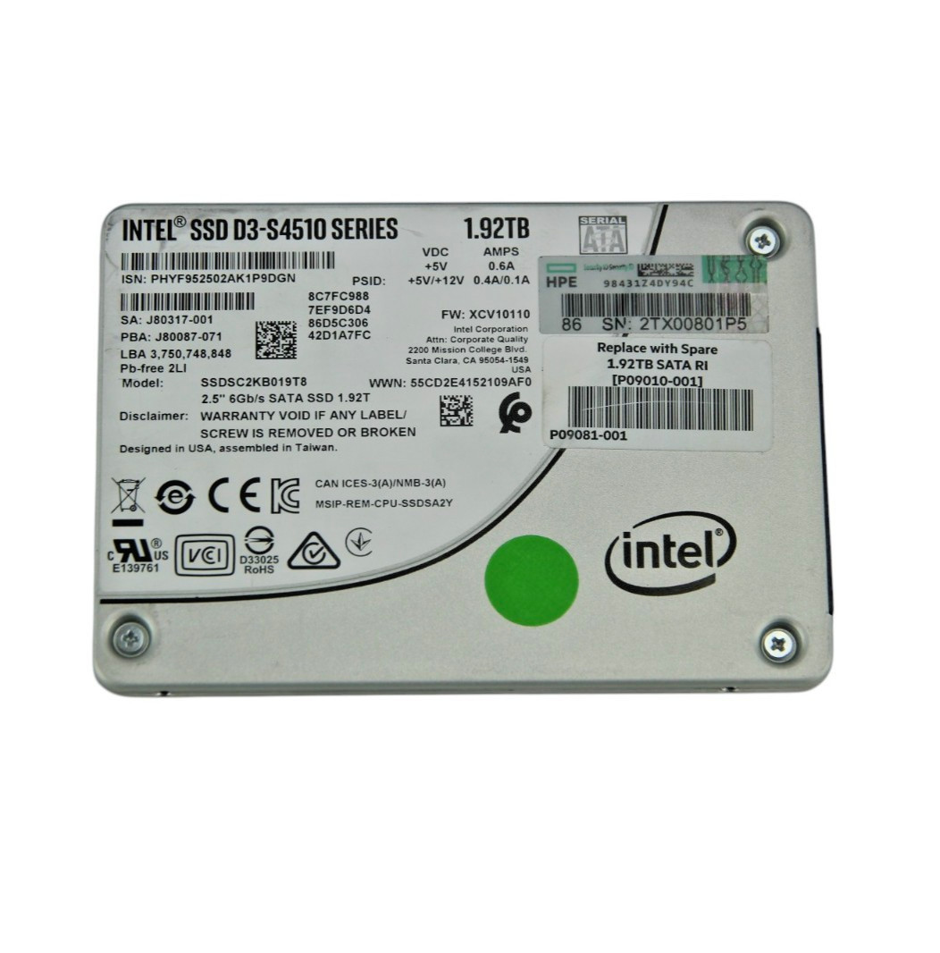 HP D3-S4510 1.92TB SATA 6Gb/s RI 2.5" SSD P09081-001 (100% Health)