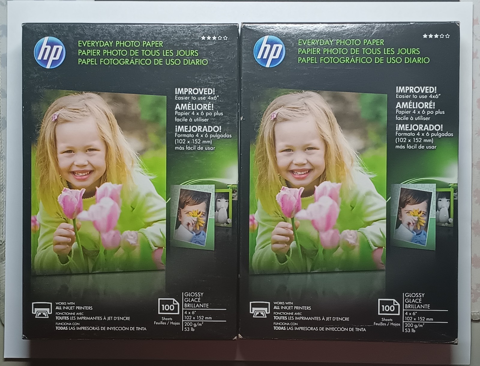 2x HP Genuine Everyday Photo Paper 100 Sheets 4x6 Glossy (200 Sheets Total)