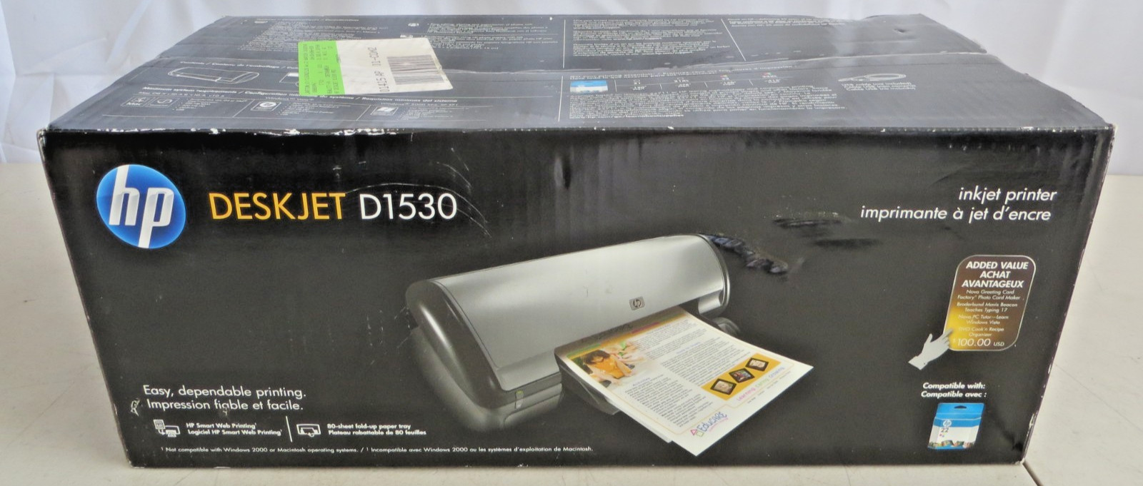 HP Deskjet D1530 Inkjet Color Printer 80 Sheet Pg Tray HP Smart Web Print 11 PPM